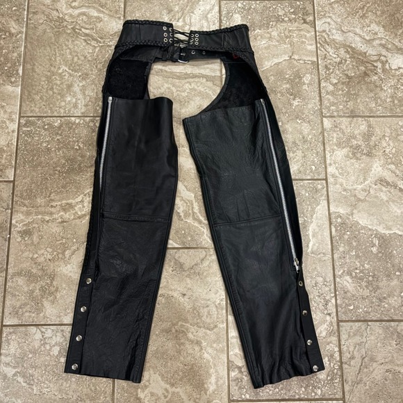 Vintage Hot Leathers Motorcycle Chaps Braided Trim Biker Womens Sz XS - Picture 4 of 9